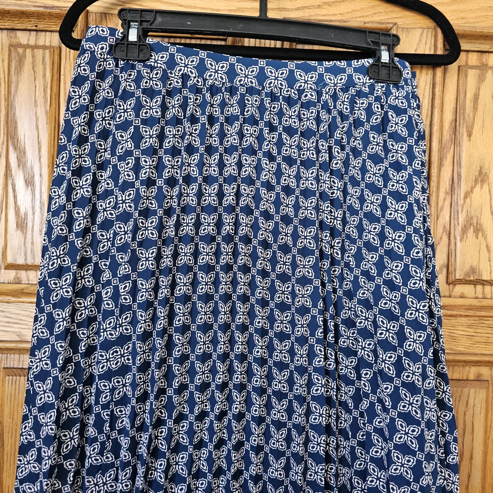 J. Crew Blue and White Patterned Midi Skirt